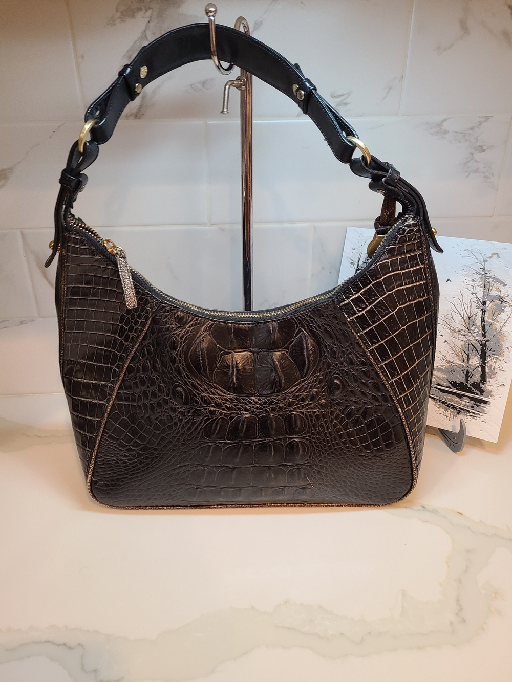 SOLD Brahmin Vintage Karissa Black Leather Shoulder Bag Fair - Picture 6 of 17